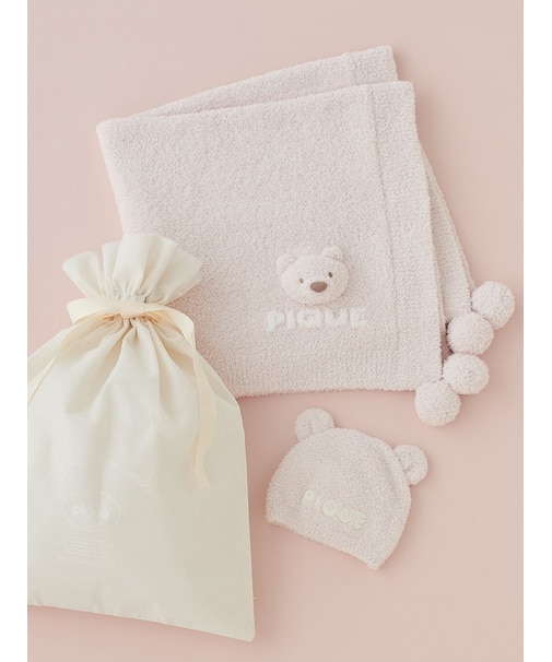 【ラッピング済み】【BABY】パウダーベアブランケット＆キャップSET
