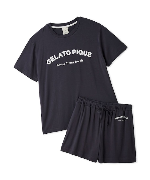 カジュアルレーヨンロゴTシャツ&ショートパンツセット