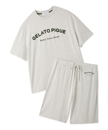 【HOMME】カジュアルレーヨンロゴTシャツ&ハーフパンツセット