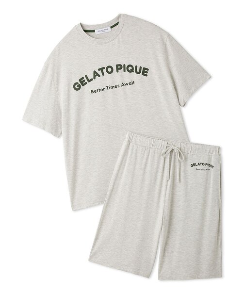 【HOMME】カジュアルレーヨンロゴTシャツ&ハーフパンツセット