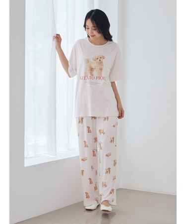 【ONLINE限定】【UVカット】お散歩ドッグワンポイントTシャツ&ロングパンツセット