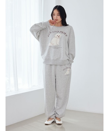 【ONLINE限定】【UVカット】お散歩ドッグワンポイント裏毛プルオーバー&ロングパンツセット