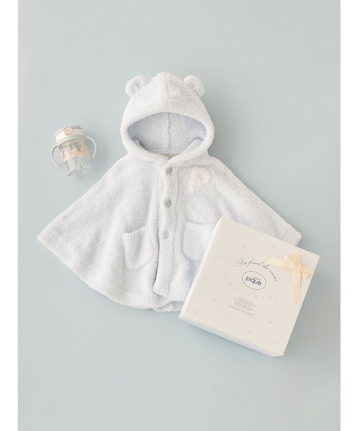 【ラッピング済み】【BABY】パウダーベアポンチョ&ストローマグセット BOX付き