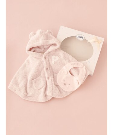 【ラッピング済み】【BABY】パウダーベアポンチョ&スタイセット BOX付き