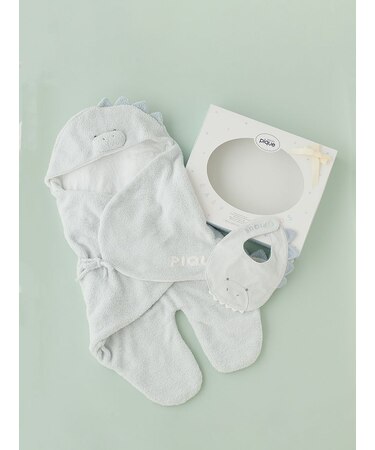 【ラッピング済み】【BABY】パウダーアニマルおくるみ&スタイセット BOX付き