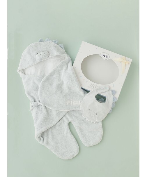 【ラッピング済み】【BABY】パウダーアニマルおくるみ&スタイセット BOX付き