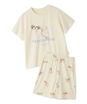 【JUNIOR】【UVカット】お散歩ドッグワンポイントTシャツ&ショートパンツセット