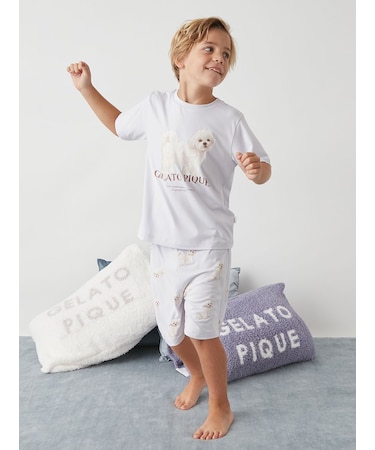 【JUNIOR】【UVカット】お散歩ドッグワンポイントTシャツ&ショートパンツセット