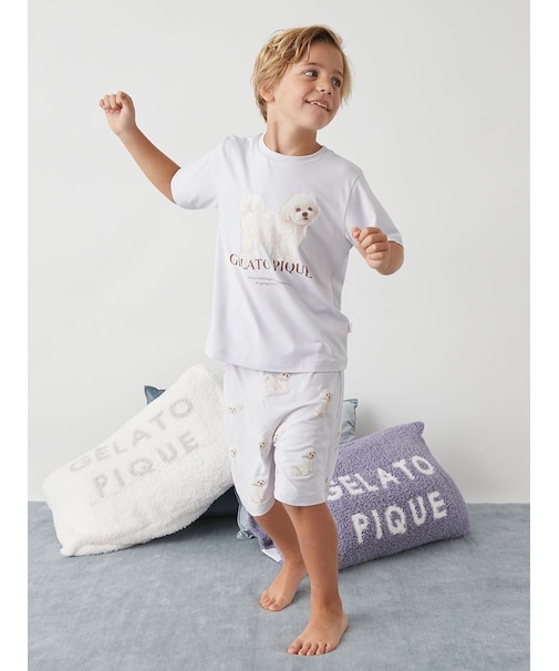 【JUNIOR】【UVカット】お散歩ドッグワンポイントTシャツ&ショートパンツセット