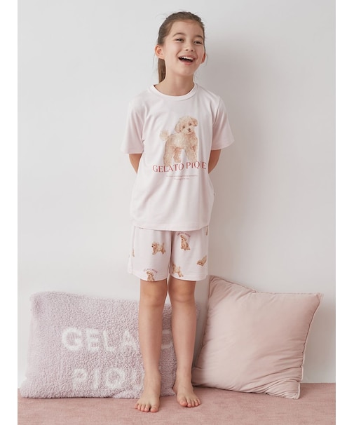【JUNIOR】【UVカット】お散歩ドッグワンポイントTシャツ&ショートパンツセット