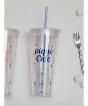 【cafe】ストロー付き アイス総柄クリアタンブラー