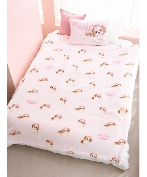 【Sleep】リボンDOG柄プリント毛布