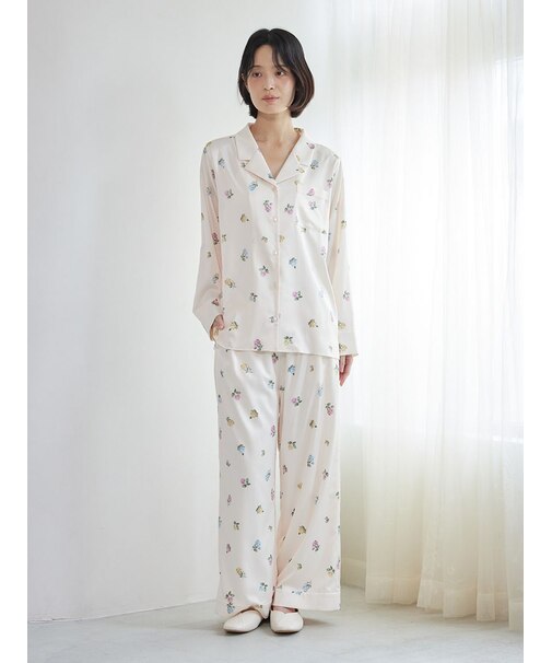 ローズ柄サテンロングパンツ