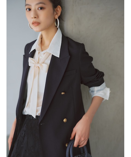 金釦ダブルブレストロングブレザー