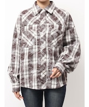 processing checkered print looseシャツ