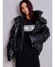 2WAYフェイクレザーミドル丈ダウンコート