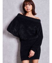 オフショルデザインシャギーニットワンピース