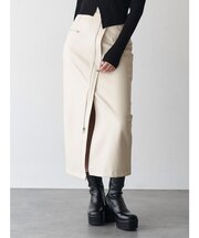 ZIPスリットフェイクレザースカート