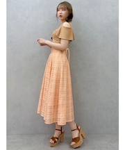 ツイストシアーチェックコルセットワンピース