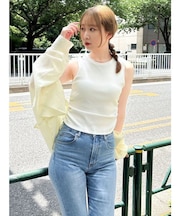 【吉田朱里】涼感加工ギャザーノースリリブトップス