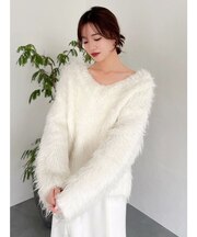 リップルカールVネックニット