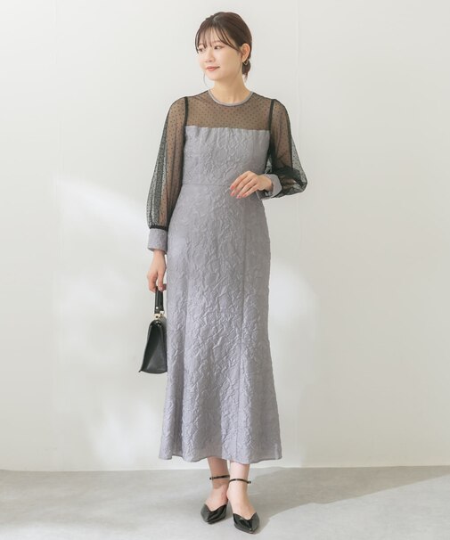 kaene エンボスフラワードットミックスドレス