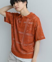 クロシェライクニットポロシャツ(5分袖)