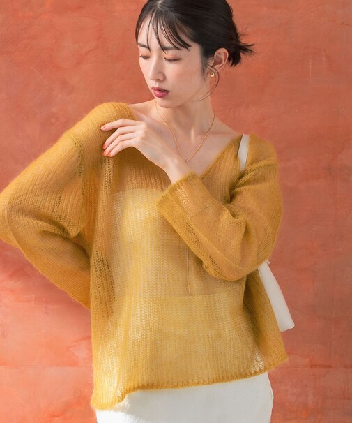 シアーモヘアVネックプルオーバー