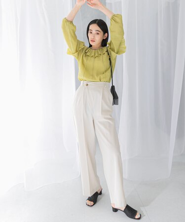 ヘリンボーンラップストレートパンツ