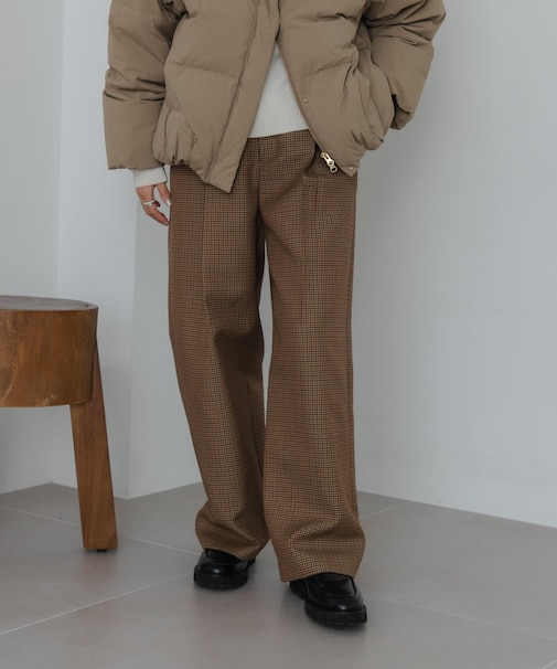 ウールブレンドチェックワイドパンツ