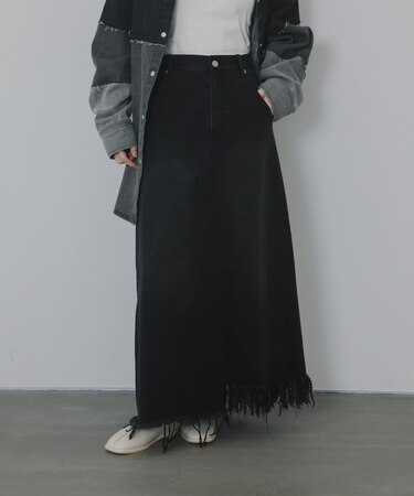 アシメフリンジデニムスカート