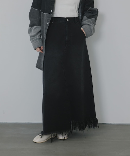 アシメフリンジデニムスカート