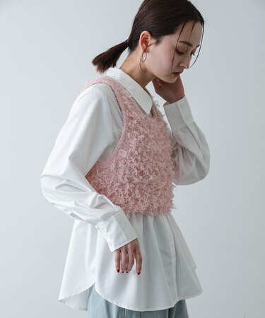 『洗濯可』2wayリボンヤーンループニットベスト