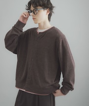 フェイクレイヤードクルーネックカーディガン