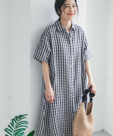リネン半袖シャツワンピース