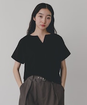 キーネックミラノリブTシャツ