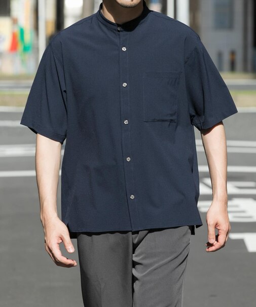 『WEB限定』『XLサイズあり』『吸水速乾』Air Stretch バンドカラーシャツ