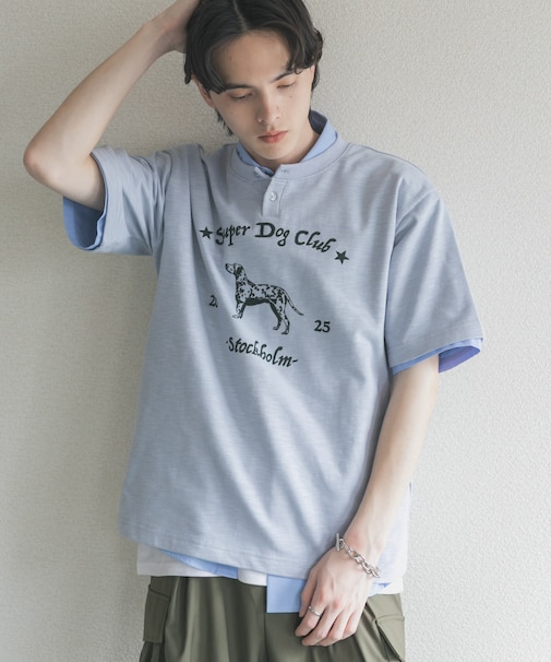 ヴィンテージグラフィックヘンリーネックTシャツ