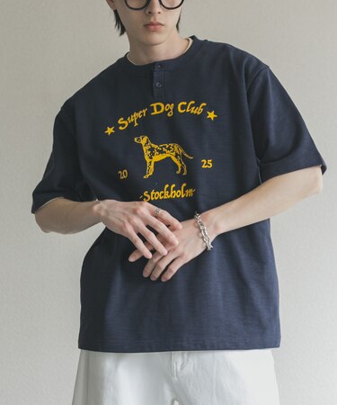 ヴィンテージグラフィックヘンリーネックTシャツ