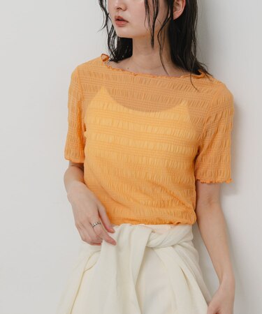 シャーリングシアートップ(5分袖)