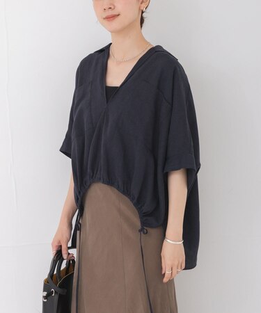 ラミーレーヨンハーフスリーブギャザーヘムシャツ