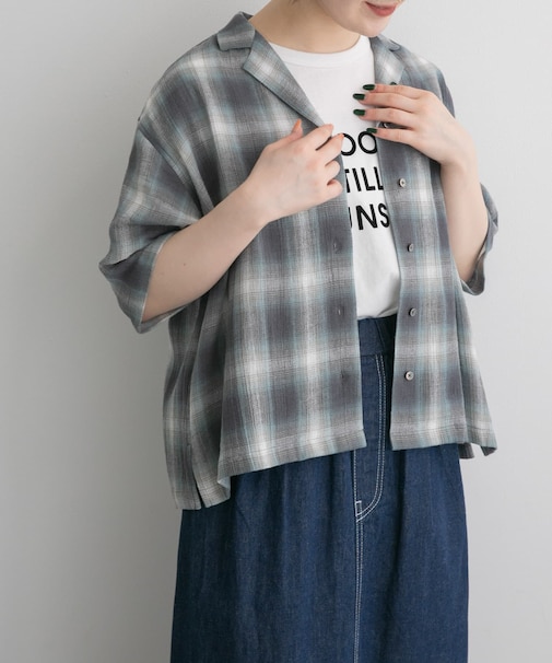 FORK&SPOON　メッシュチェックシャツ