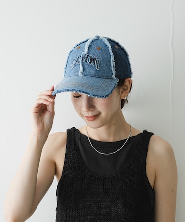 GANNI DENIM PATCHWORK CAP