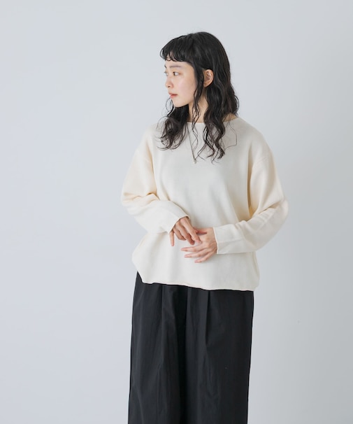 『手洗い可』ドライコットンボートネックニット