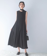 ベルト付フレアシルエットロングドレス
