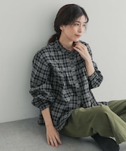 フリルネックチェックブラウス 26AW