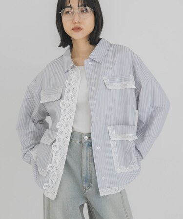 バテンレースストライプシャツ
