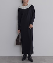 『WEB限定』フリルネックニットワンピース