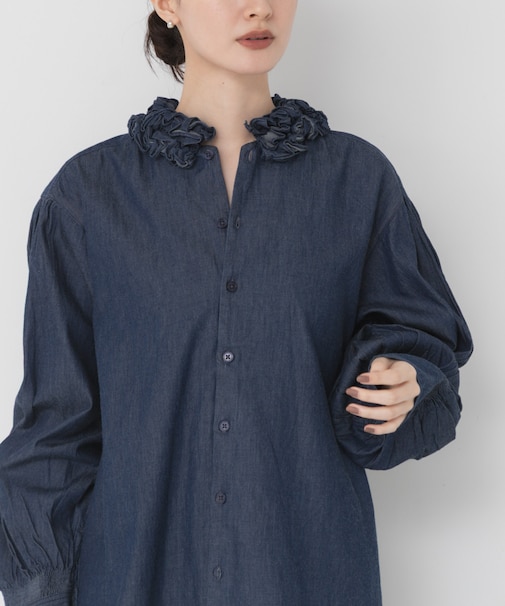 crinkle crinkle crinkle INDIGO FRILL COLLAR SHIRTS