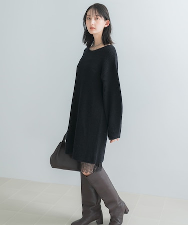 『WEB限定』レースペチ付畦ニットミニワンピース
